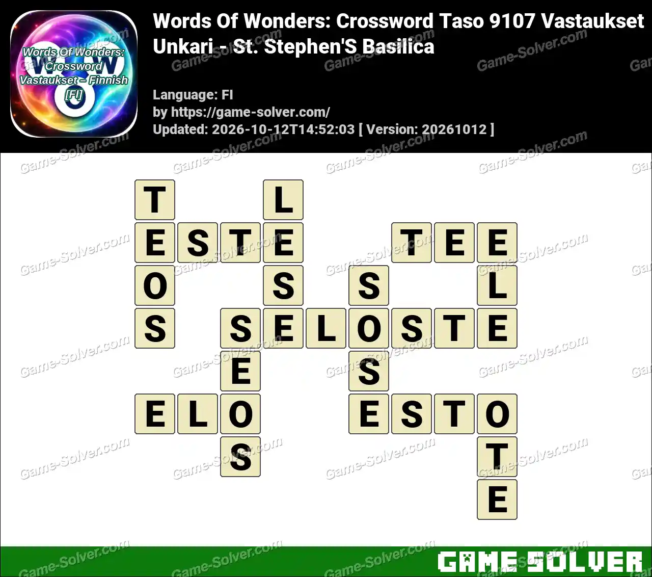 Words Of Wonders: Crossword Taso 9107 Vastaukset – Unkari – St. Stephen’S Basilica